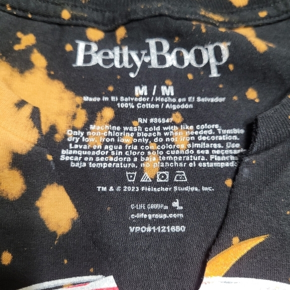 Betty Boop Biker Black Bleached Tie Dye Crop Top Size Medium - Picture 3 of 6